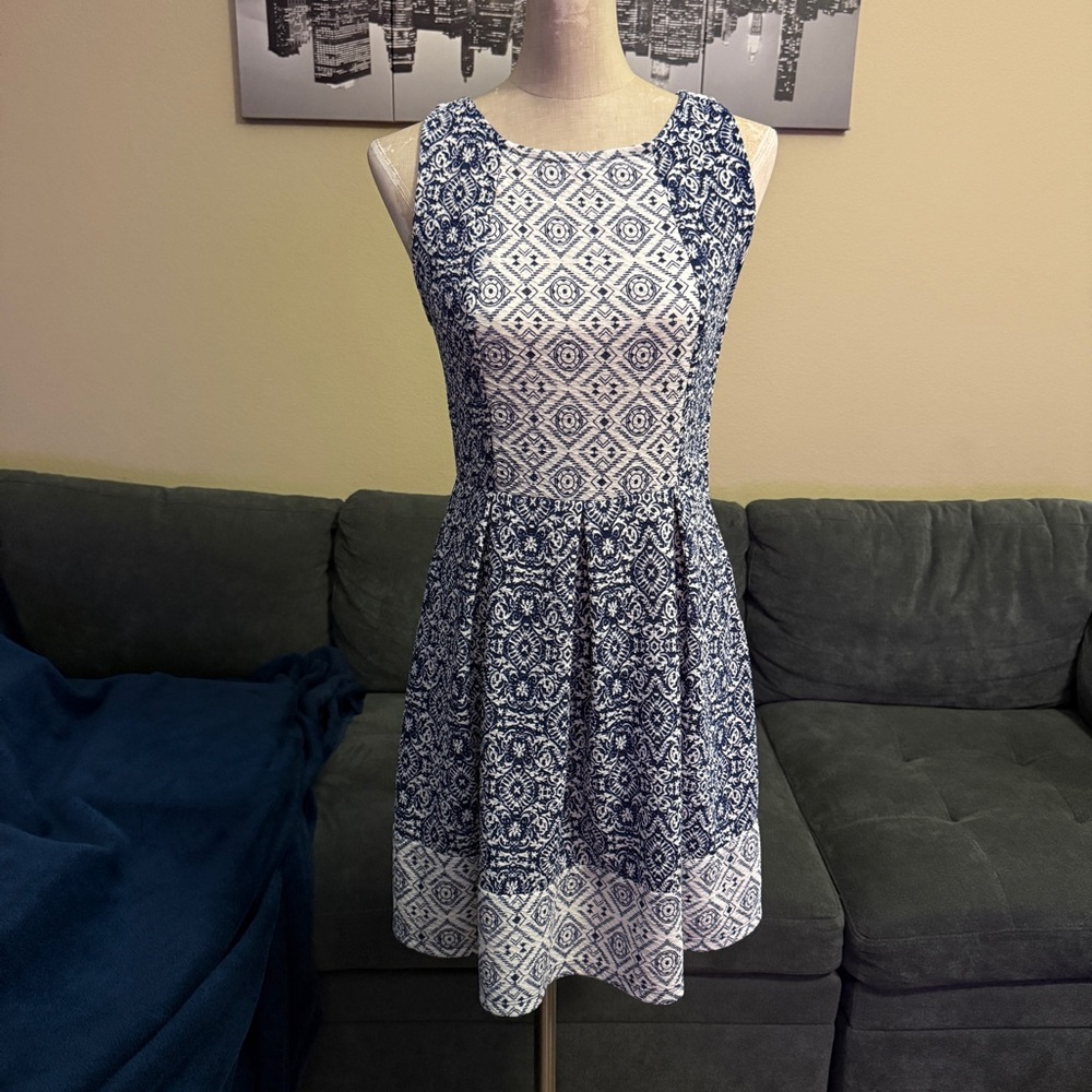 🏷️ 3 for $10 - Blue and White Boho Flare Dress